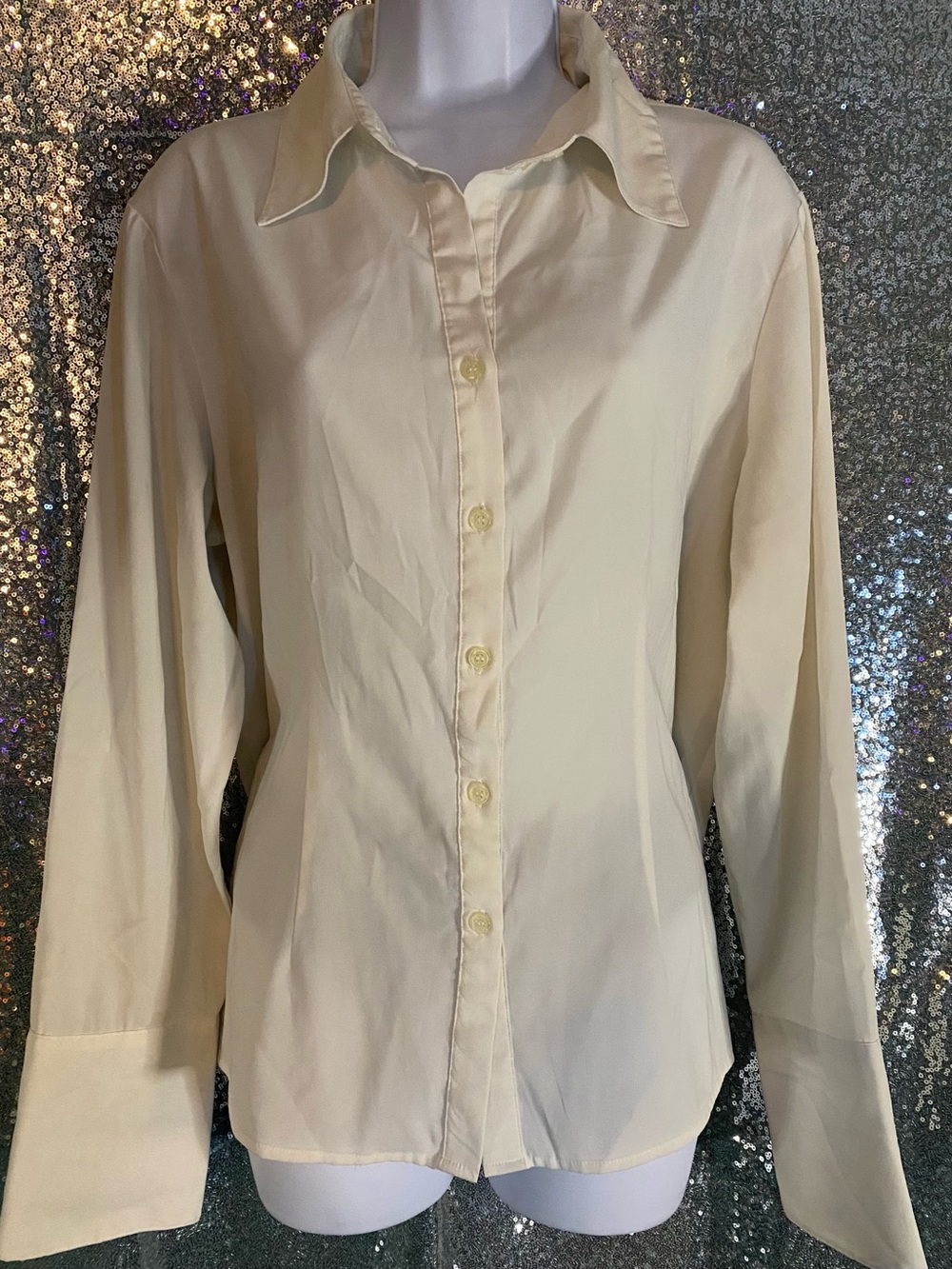 🤍👡 Worthington Stretch Elegant Creamy White Women's Blouse-Size L.